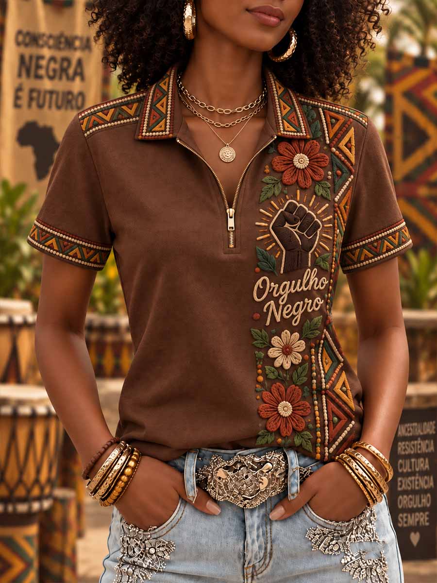 Camisa Polo Feminina Retrô 1695 com Estampa do Padrão 'Our Pride'