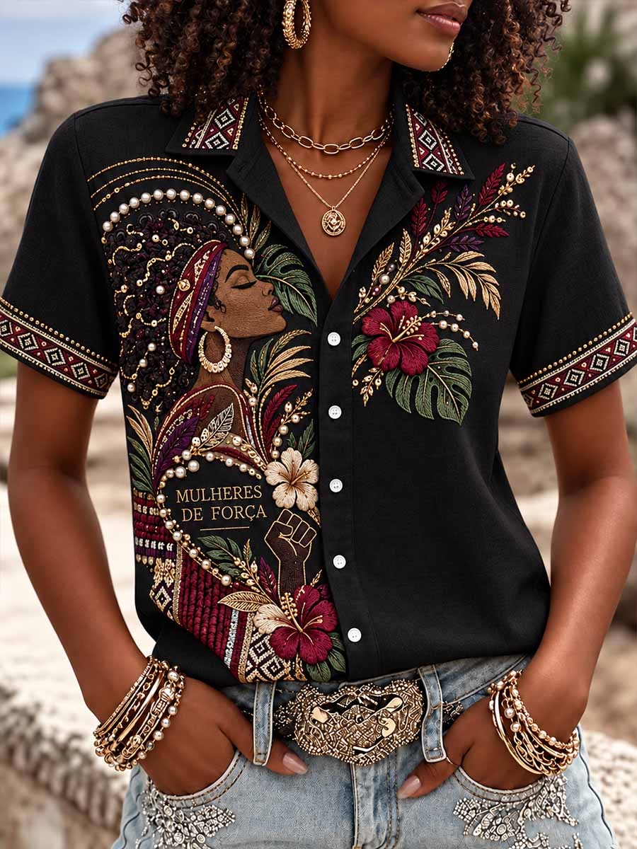 Camisa estampada de empoderamento feminino para o Dia da Consciência Negra Feminina