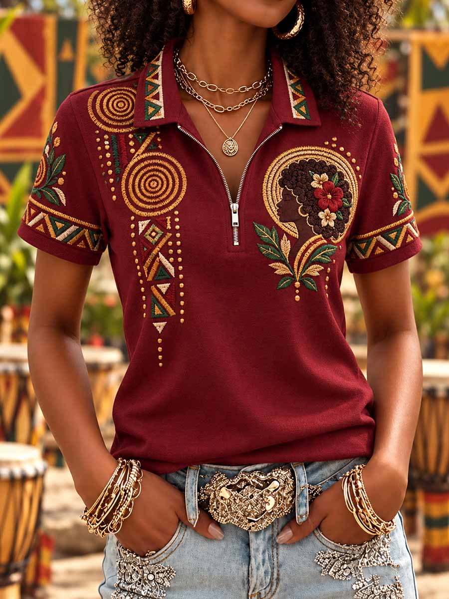 Camisa Polo Feminina Retrô 1695 com Estampa do Padrão 'Our Pride'