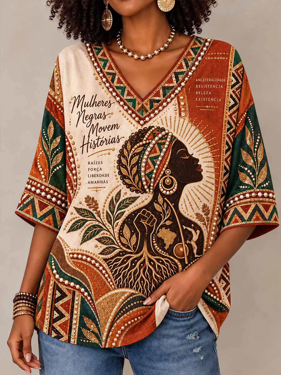 Camiseta feminina com estampa do Dia da Consciência Negra no Brasil