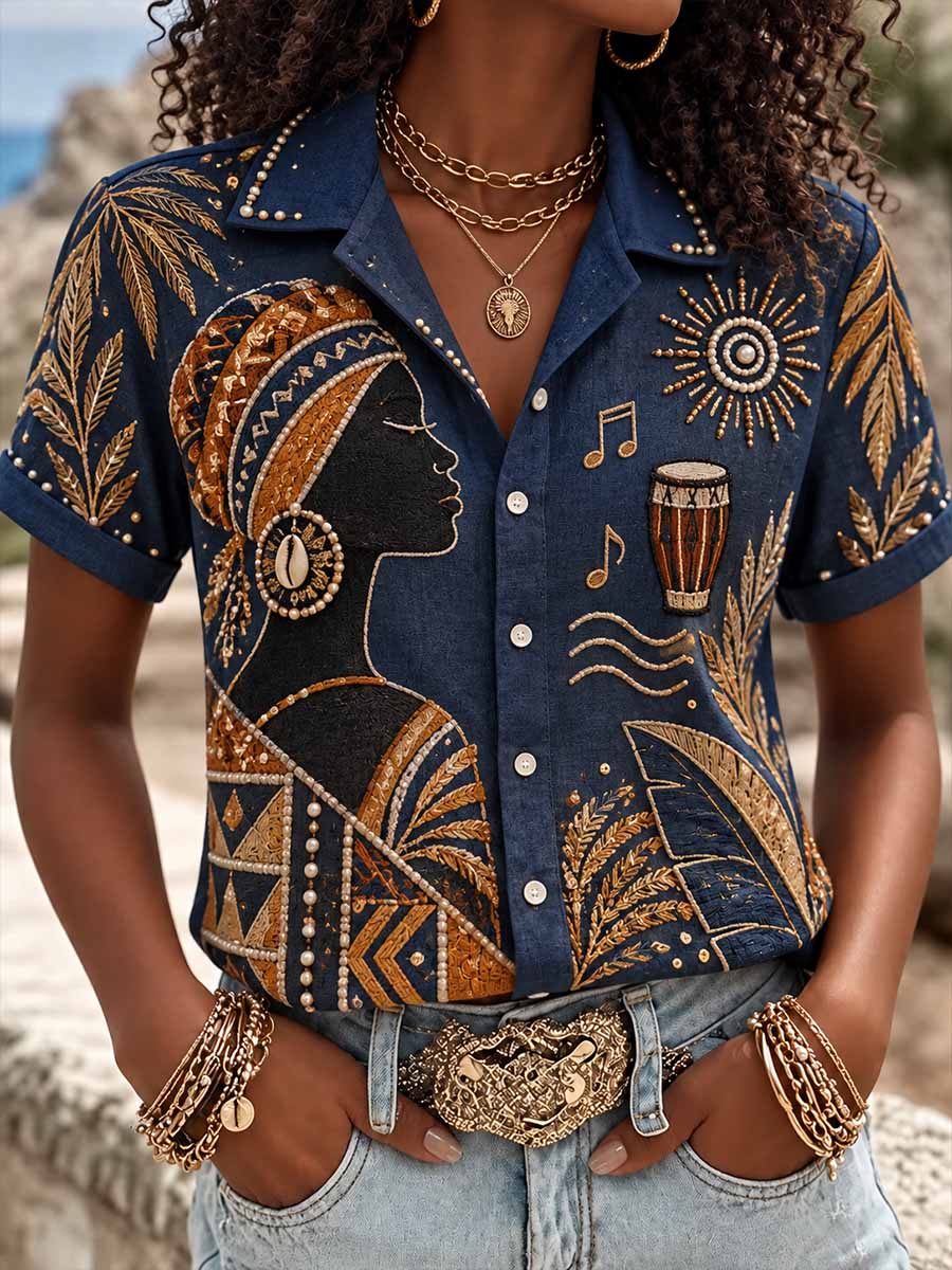Camisa feminina com estampa do Dia da Consciência Negra no Brasil e mensagem de empoderamento feminino