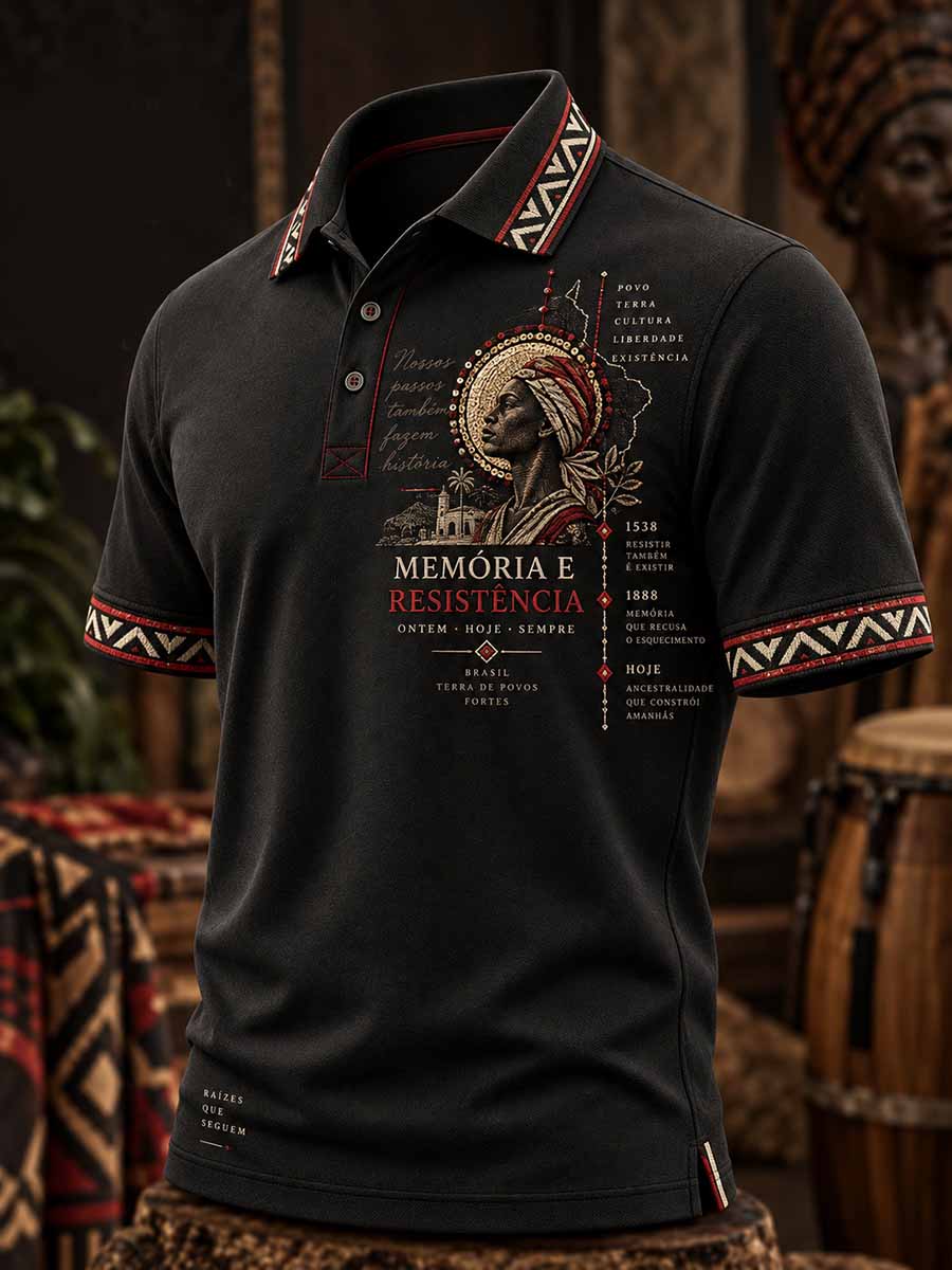 Camisa polo masculina com estampa do Dia da Consciência Negra no Brasil