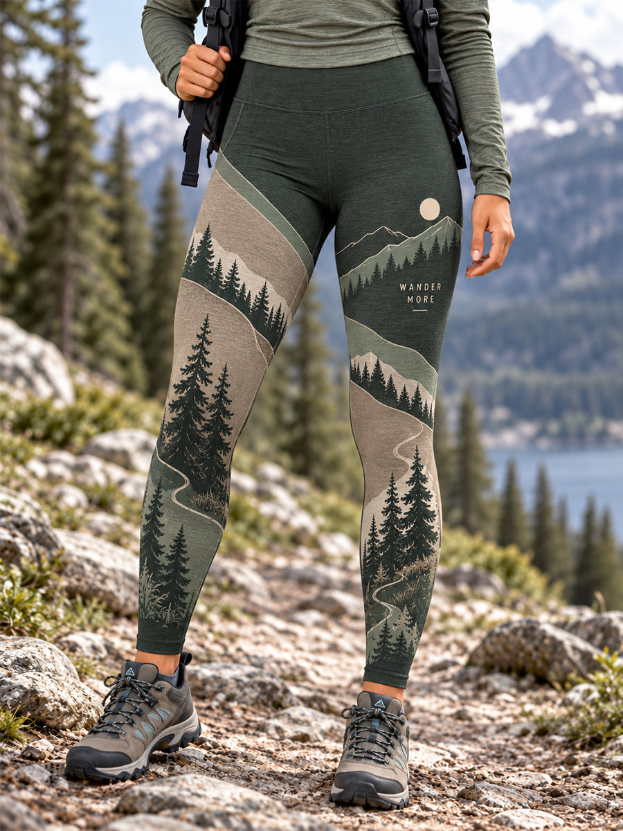 Leggings Femininas para Trilhas com Estampa de Natureza e Amantes das Caminhadas