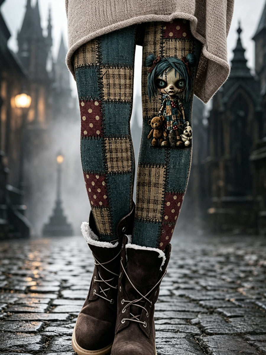 Halloween Patchwork impressão leggings das mulheres