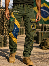 Calças cargo compridas com estampa temática do Memorial dos Veteranos para homens