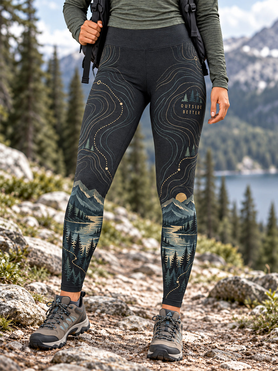 Leggings Femininas para Trilhas com Estampa de Natureza e Amantes das Caminhadas