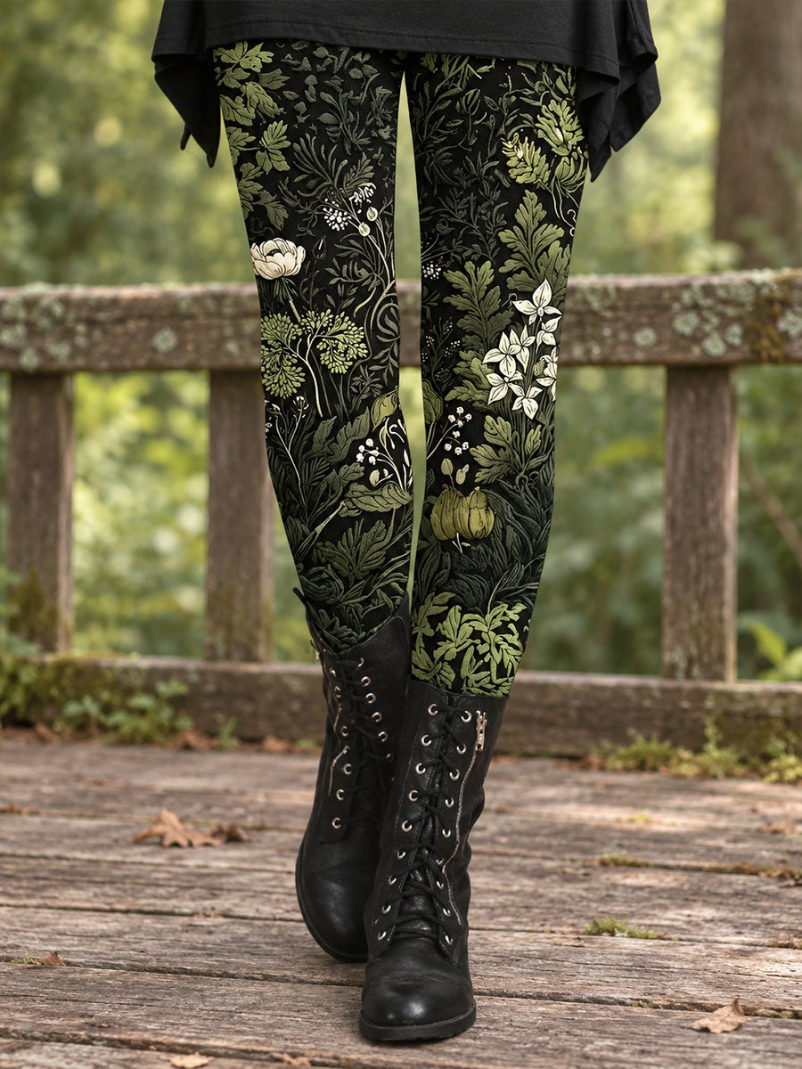 Leggings femininas de outono/inverno com estampa floral artística