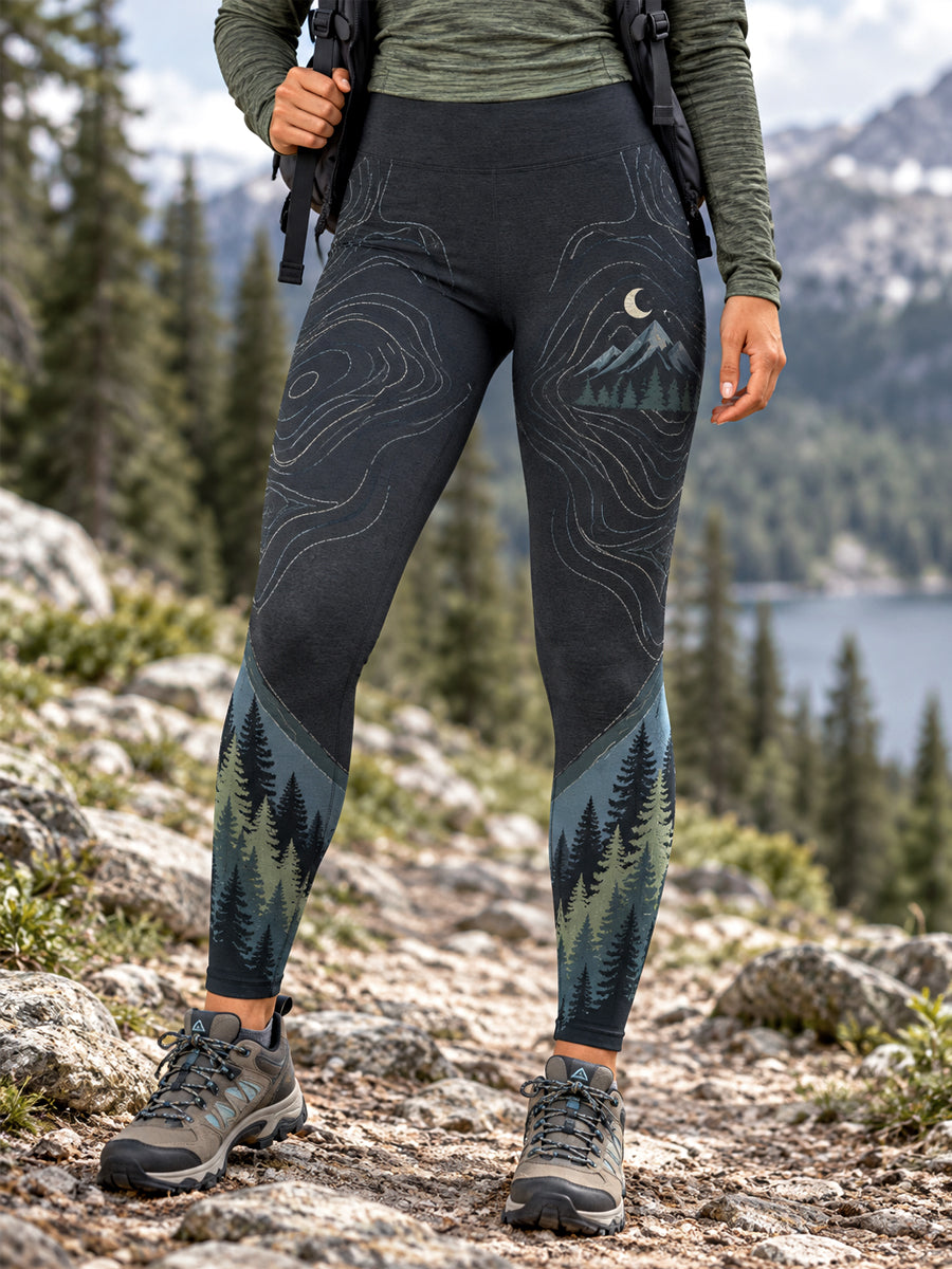 Leggings Femininas para Trilhas com Estampa de Natureza e Amantes das Caminhadas