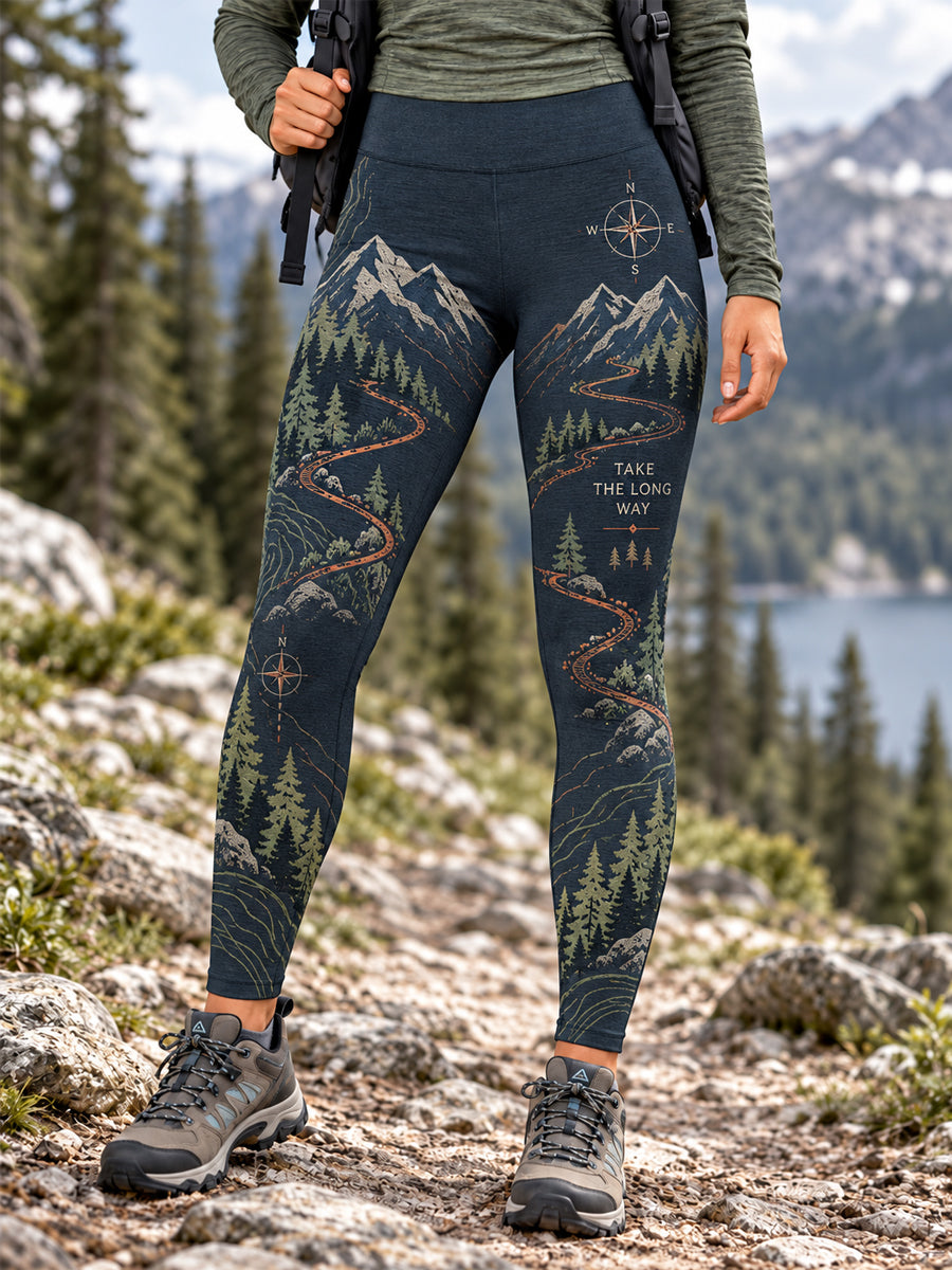 Leggings Femininas para Trilhas com Estampa de Natureza e Amantes das Caminhadas
