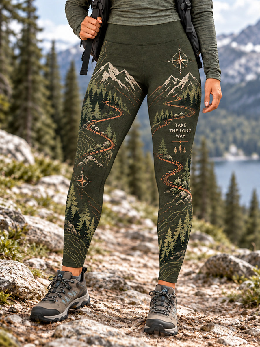 Leggings Femininas para Trilhas com Estampa de Natureza e Amantes das Caminhadas