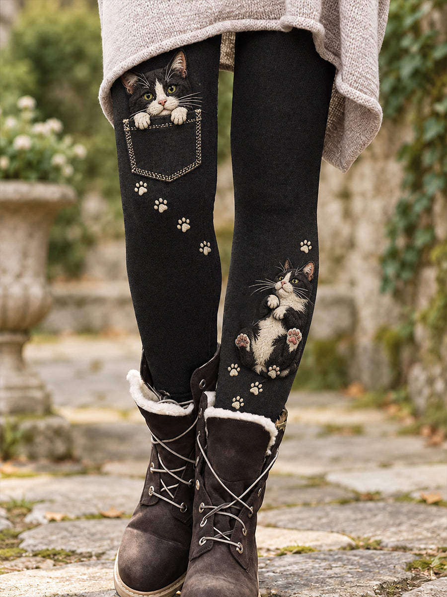 Leggings femininas de outono/inverno com estampa floral artística
