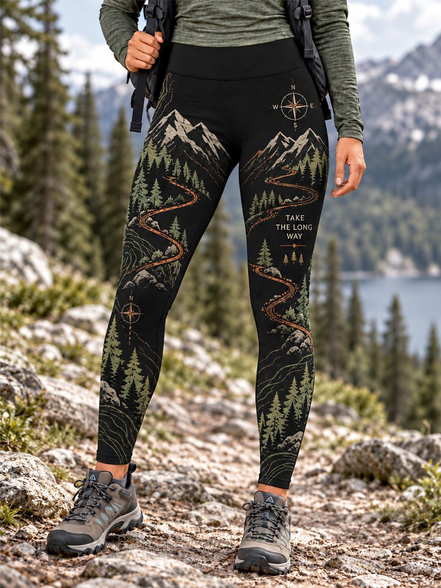 Leggings Femininas para Trilhas com Estampa de Natureza e Amantes das Caminhadas