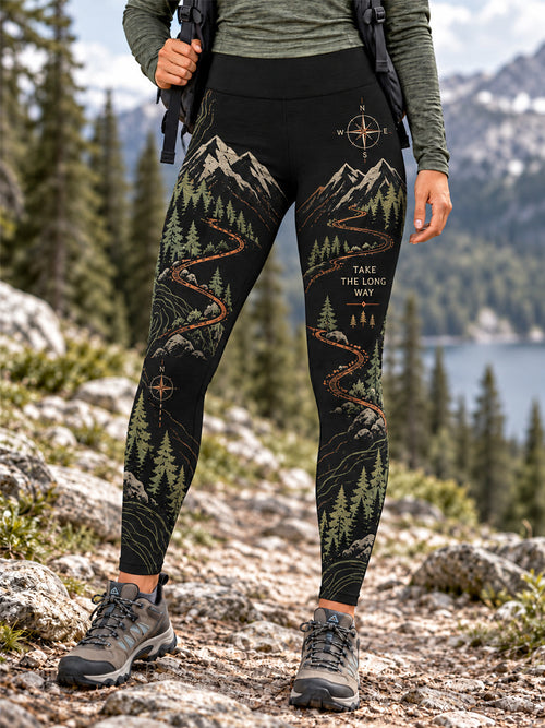 Leggings Femininas para Trilhas com Estampa de Natureza e Amantes das Caminhadas