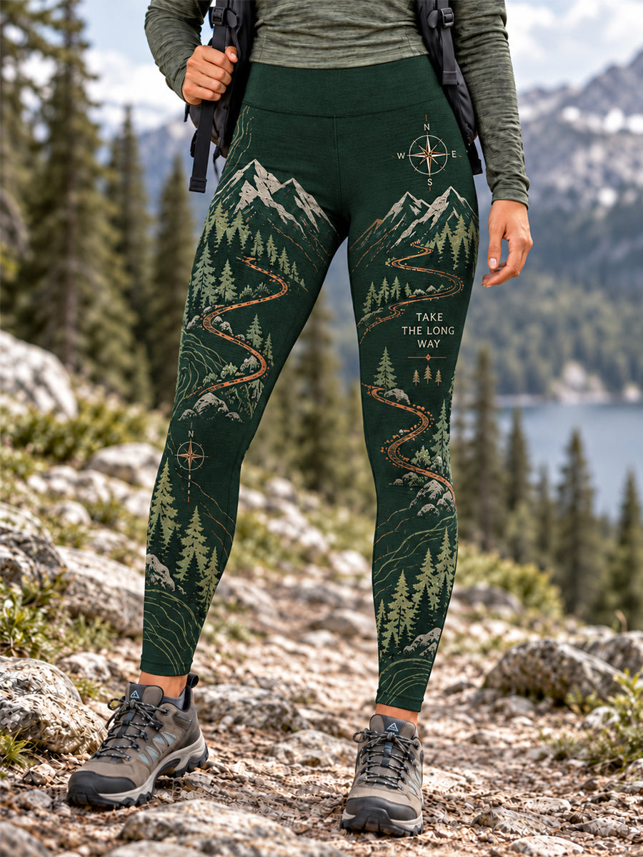 Leggings Femininas para Trilhas com Estampa de Natureza e Amantes das Caminhadas