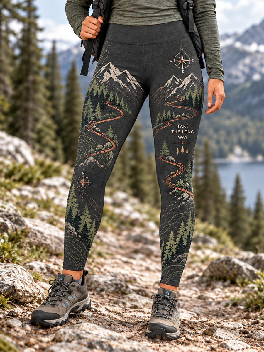 Leggings Femininas para Trilhas com Estampa de Natureza e Amantes das Caminhadas
