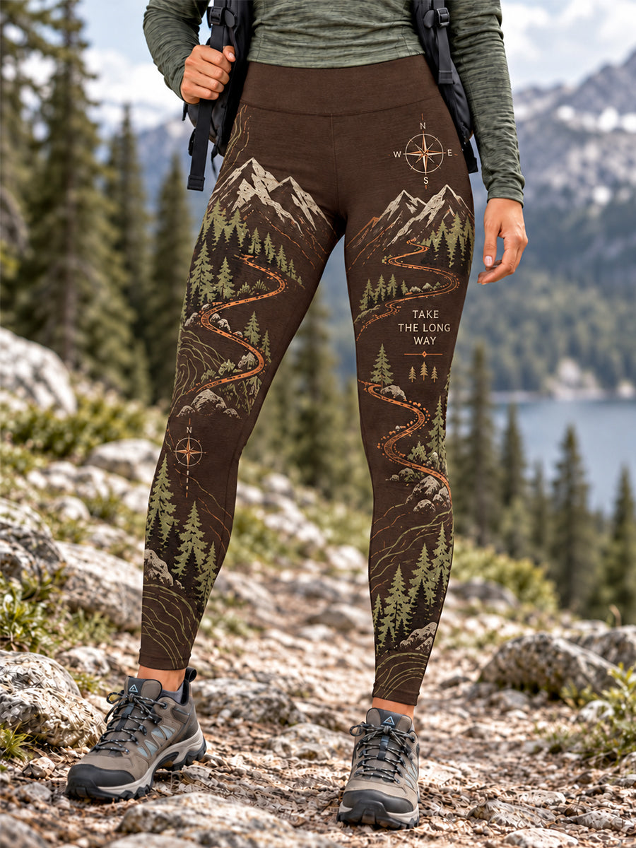 Leggings Femininas para Trilhas com Estampa de Natureza e Amantes das Caminhadas