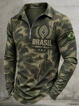 Camisa Polo de manga longa masculina com impressão comemorativa do veterano
