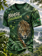 T-shirt de manga curta V-Neck masculino com estampas temáticas animais tropicais