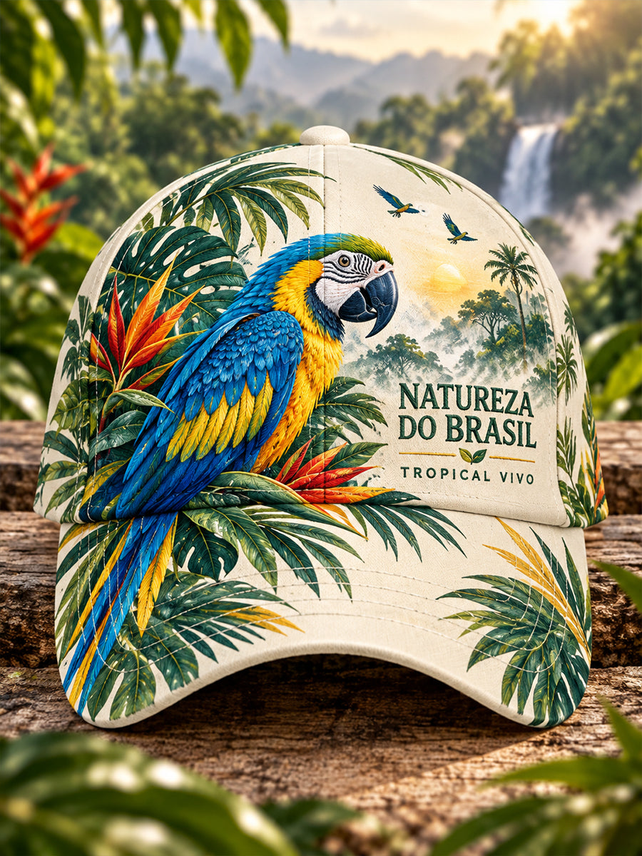 Chapéu masculino com estampas tropicais de animais
