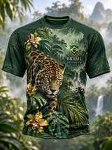 Camiseta Raglan de manga curta masculina com estampas tropicais com tema de animais