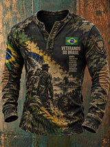Camiseta de Manga Comprida Masculina com Estampas Patrióticas Temáticas de Veteranos