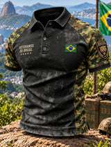 Camisa polo masculina de manga curta com estampas patrióticas temáticas de veteranos