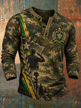 Camiseta de Manga Comprida Masculina com Estampas Patrióticas Temáticas de Veteranos