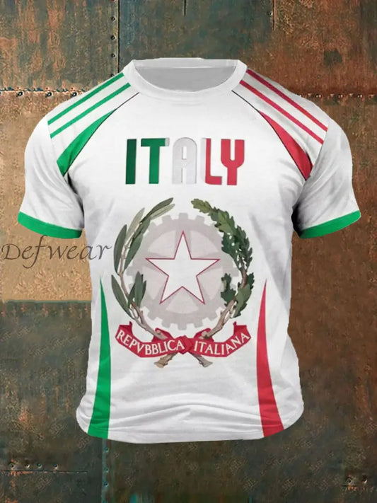 T-shirt casual con stampa bandiera italiana da uomo bianco / S