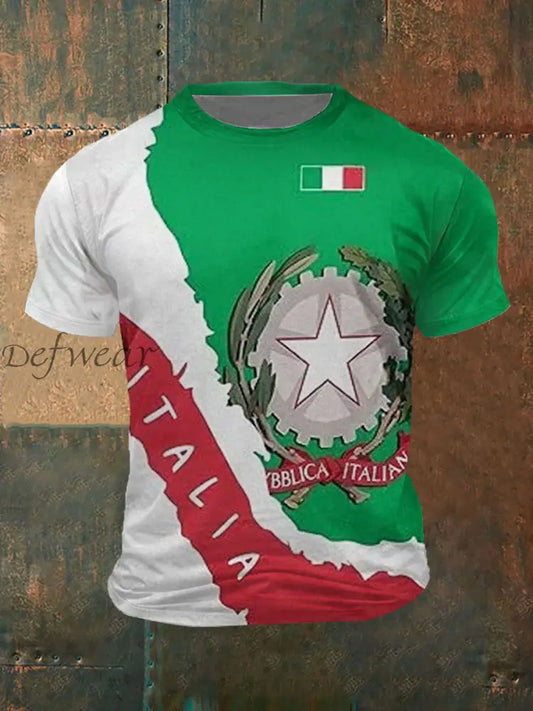 T-shirt casual con stampa bandiera italiana da uomo verde / S