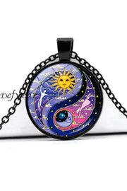 Time Gem Sun And Moon Pendant Necklace Black