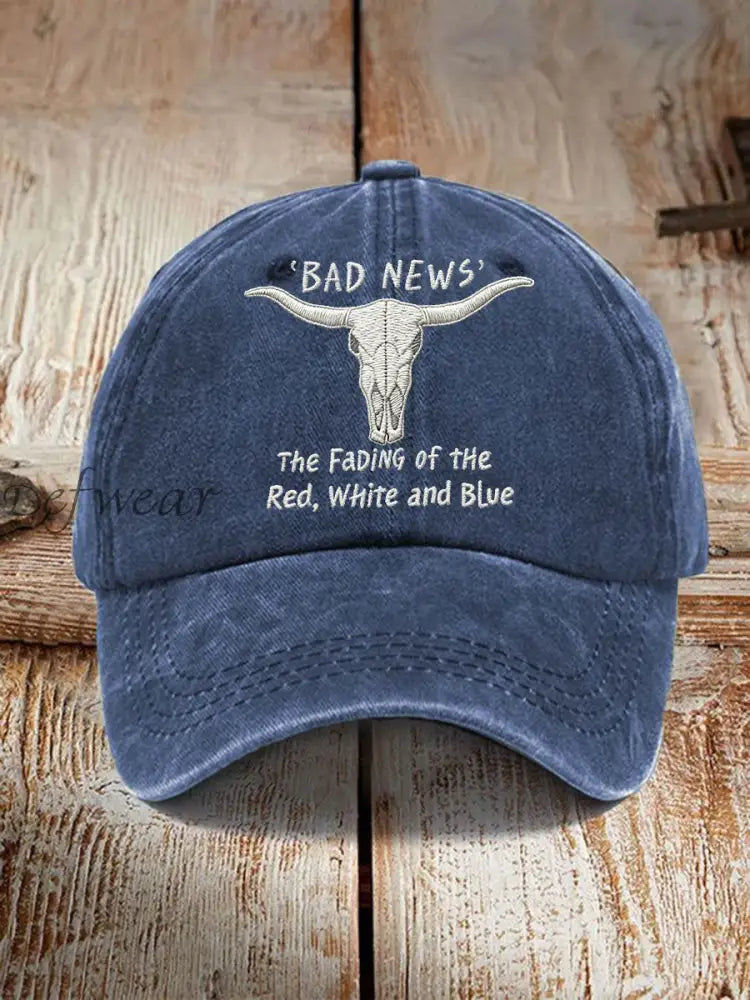 Unisex Bad News The Fading Of The Red White And Blue Print Hat Navy Blue / ONE