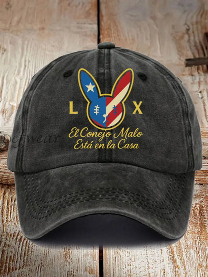 Unisex Bunny Football Music Lover Print Hat Black / ONE