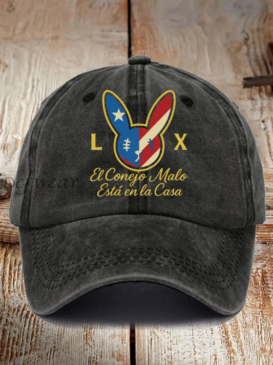 Unisex Bunny Football Music Lover Print Hat Black / ONE