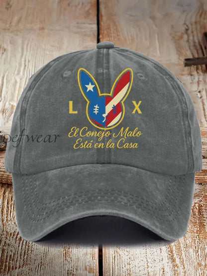 Unisex Bunny Football Music Lover Print Hat Light Gray / ONE