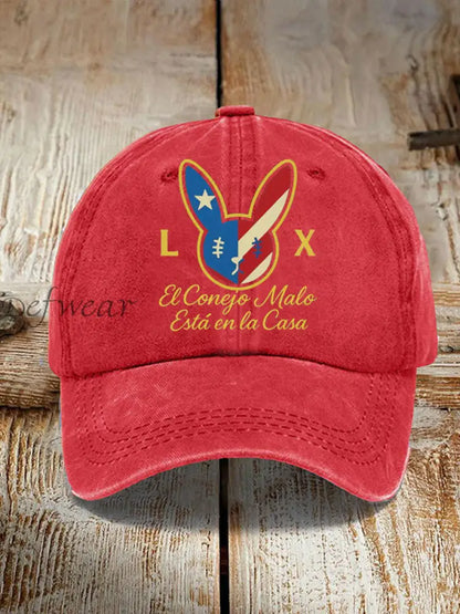 Unisex Bunny Football Music Lover Print Hat Red / ONE