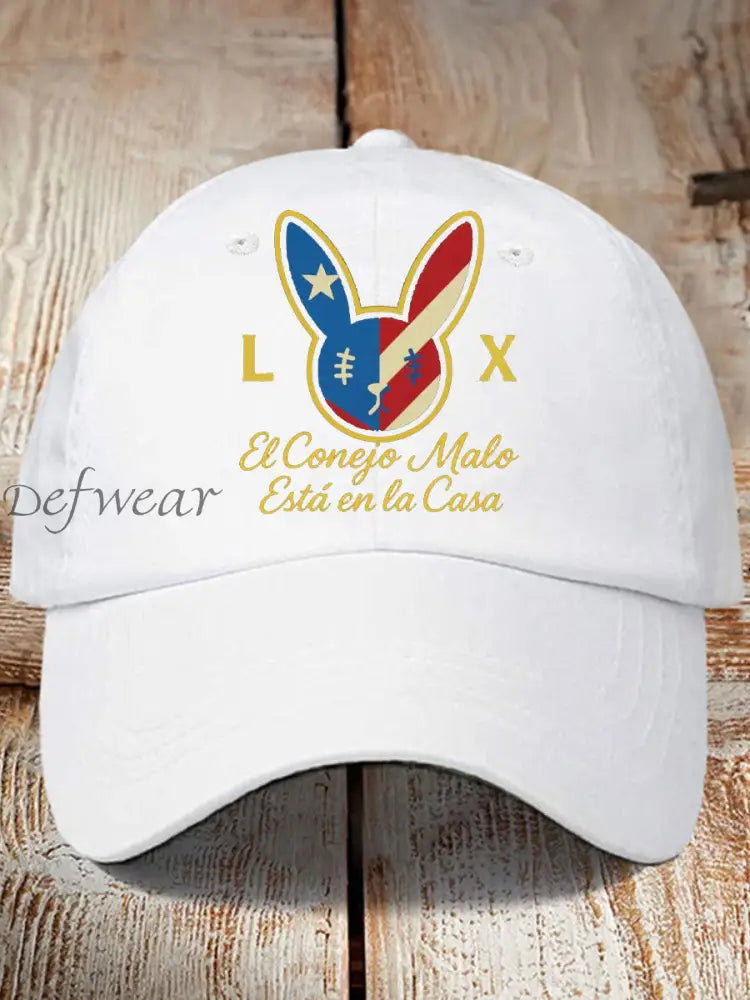 Unisex Bunny Football Music Lover Print Hat White / ONE