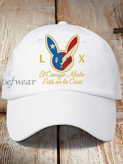 Unisex Bunny Football Music Lover Print Hat White / ONE