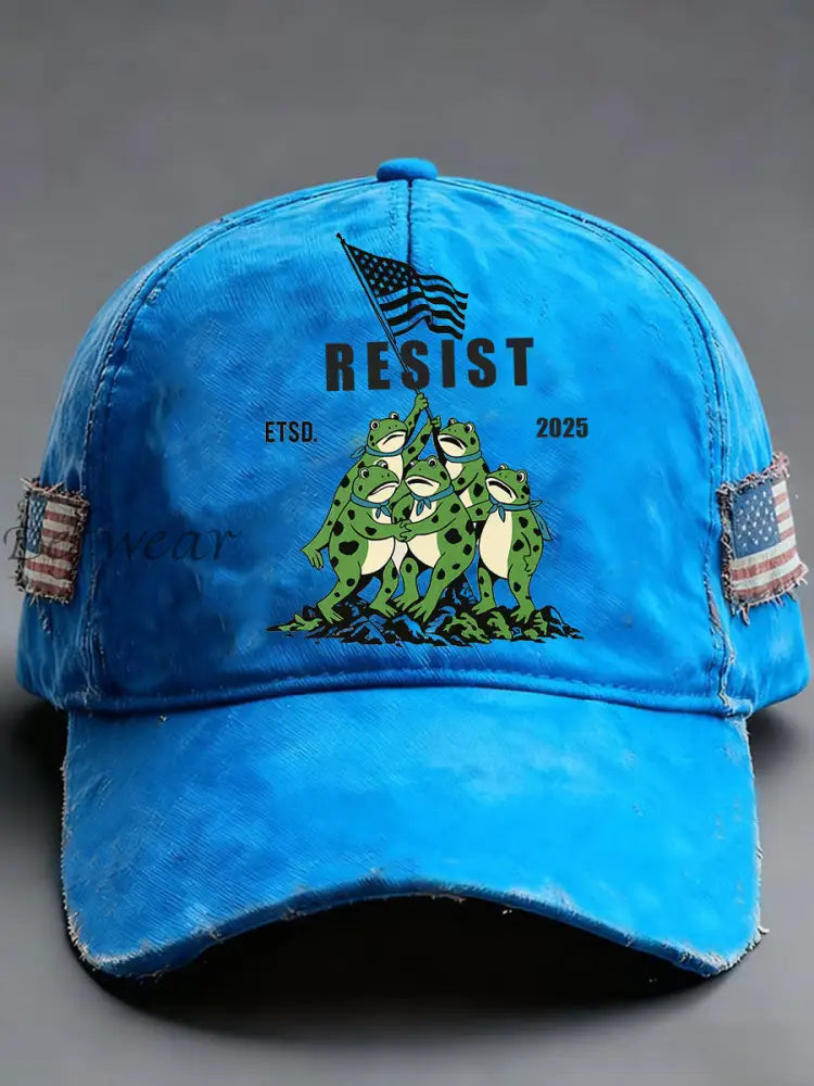 Unisex Frog Resist Print Hat Blue / ONE