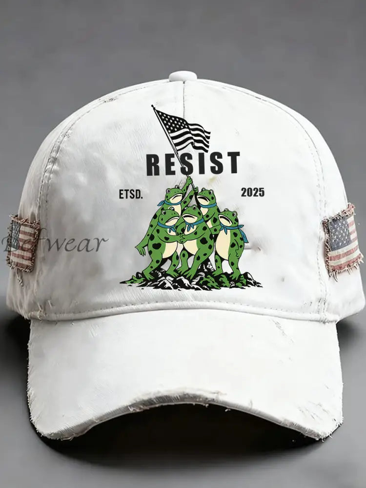 Unisex Frog Resist Print Hat White / ONE