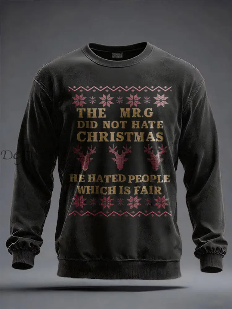 Unisex Funny Christmas Mr.G Printed Sweatshirt Black / S