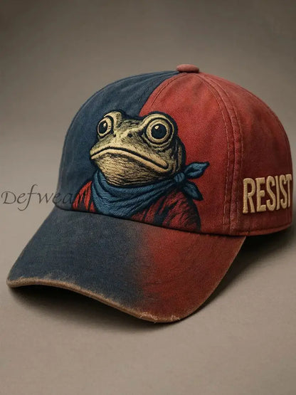 Unisex Resist Frog Print Hat Blue-Red / ONE
