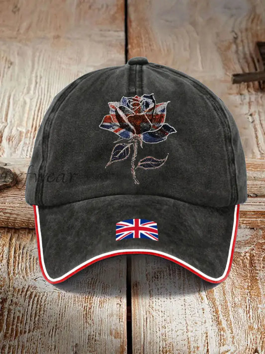 Unisex UK Flag Art Printed Hat Black / ONE