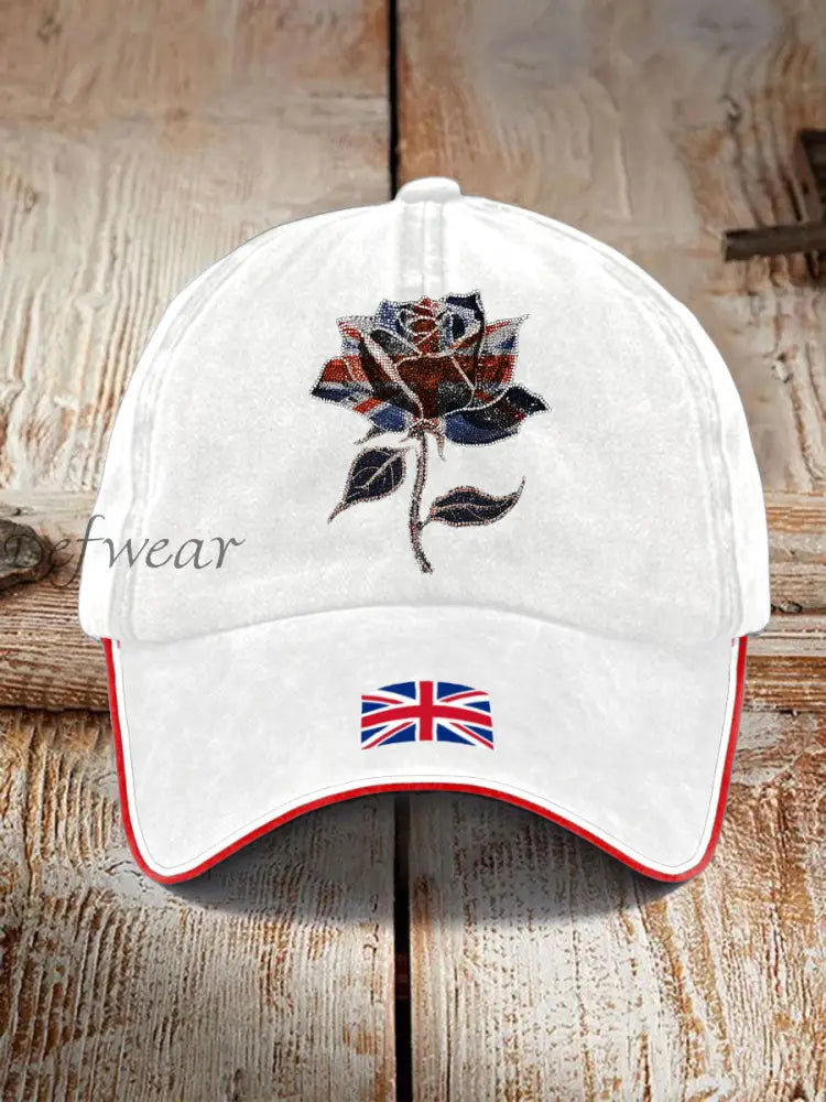 Unisex UK Flag Art Printed Hat White / ONE