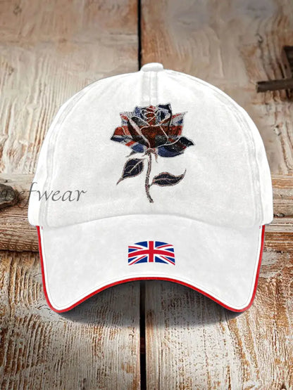 Unisex UK Flag Art Printed Hat White / ONE