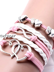 Unisex Valentine Heart Vintage Braided Bracelet Pink