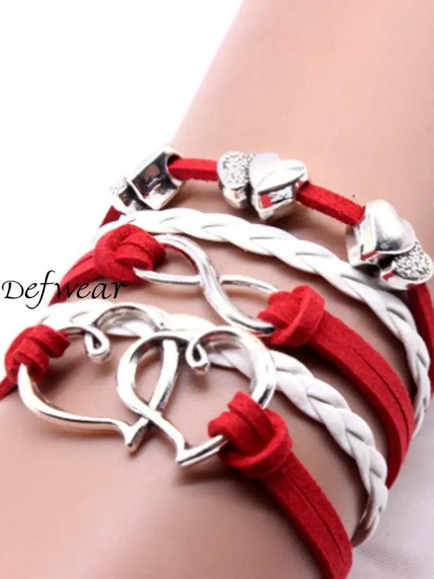 Unisex Valentine Heart Vintage Braided Bracelet Red