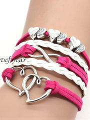 Unisex Valentine Heart Vintage Braided Bracelet Rose Red