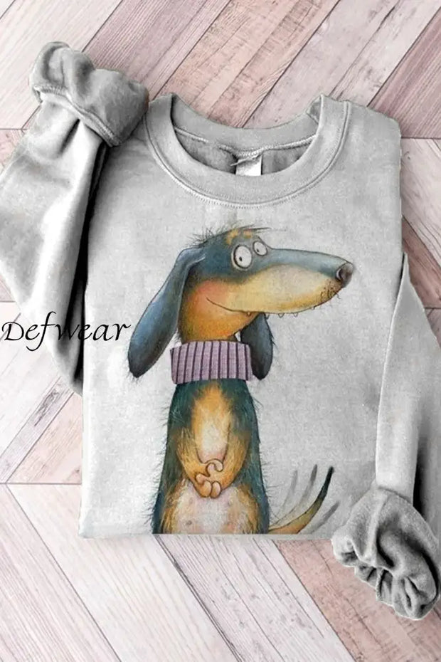 Vintage Animal Art Print Casual Knitted Pullover Sweater