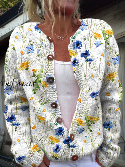 Vintage Bohemian Floral Art Print Button Cardigan A / S