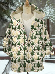 Vintage Christmas Art Print Plush Thick Long Sleeve Hooded Jacket A / S